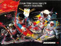 OLYMPIC WINTER GAMES CALGARY 88 - ROSSIGNOL GOLDEN CHAMPIONS - affiche originale dédicacée