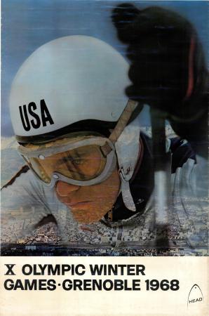 X OLYMPIC WINTER GAMES - GRENOBLE 1968 - SKIS HEAD - affiche originale photo par Paul Ryan