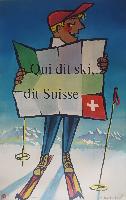 QUI DIT SKI, DIT SUISSE -  affiche originale par P. Monnerat (ca 1954)