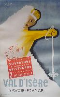 EN 1951 2 TELEFERIQUES A VAL D'ISERE - SAVOIE-FRANCE - affiche originale par Savignac et Chas Boré (ca 1950)