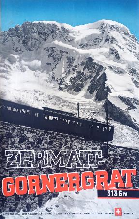 ZERMATT - GORNERGRAT 3136 M - BREITHORN 4171 M - affiche originale de A. Klopfenstein (1938)